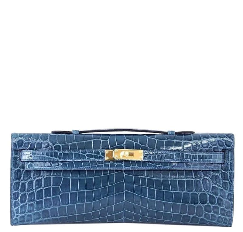 Hermès Kelly Bags in a neutral camel color for a versatile styleHermès Kelly Cut Bag Blue Colvert Crocodile