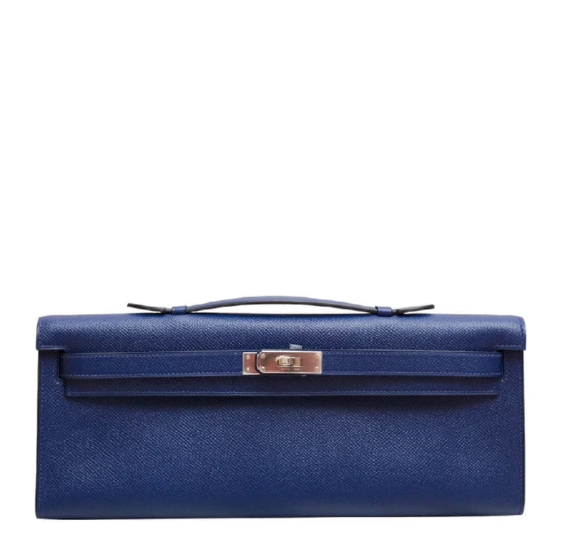 Hermès Kelly Bags with a back - pocket for additional storageHermès Kelly Cut Clutch Bag Blue Epsom Leather