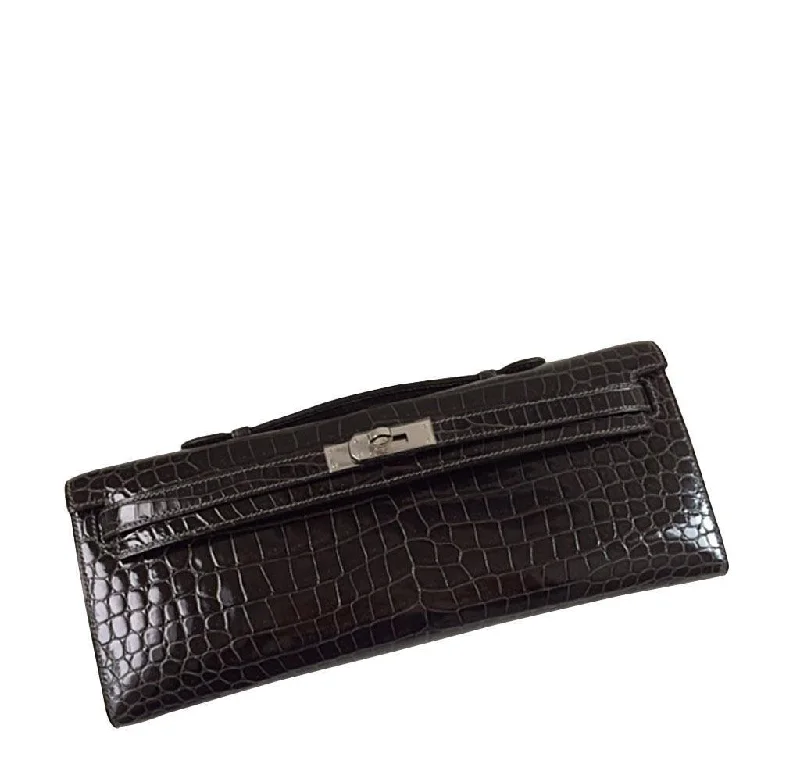 Hermès Kelly Bags in a metallic silver for a glamorous touchHermès Kelly Cut Crocodile Graphite Bag