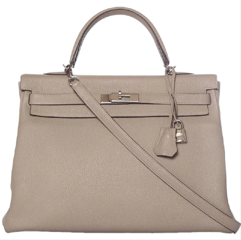 Hermès Kelly Bags with a hand - burnished edge finish for a vintage charmHermès Kelly Gris Tourterelle 35 Handle Taupe Leather Tote