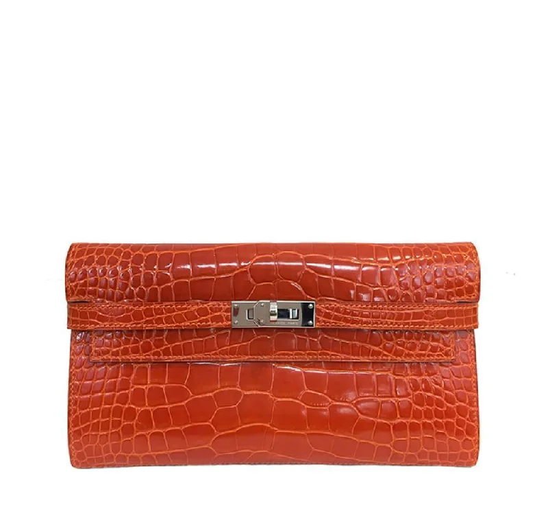 Hermès Kelly Bags with a single - handle design for simplicityHermès Kelly Long Wallet Orange Alligator Bag