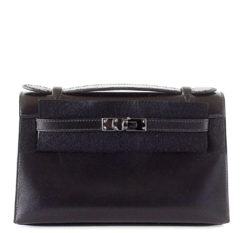 Hermès Kelly Bags with a snap - fastened front pocket for convenienceHermès Pochette Kelly Black Special Order Bag