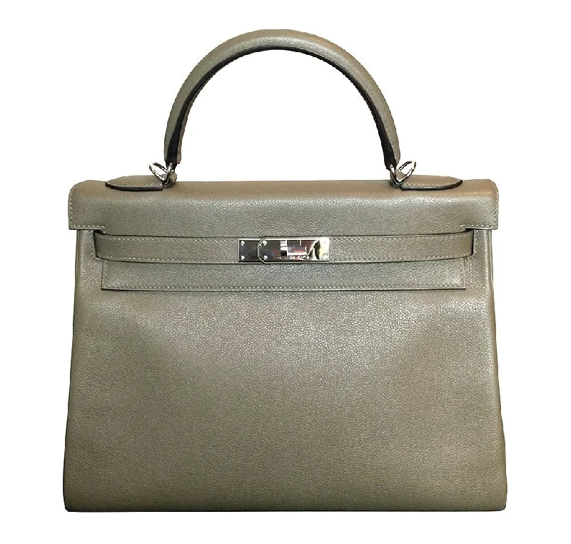 Hermès Kelly Bags with a leather - wrapped turnlock for added eleganceHermès Kelly Retourne 32 Veau Evercolor Origan PHW Bag