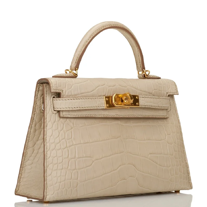 Hermès Kelly Bags with a metal - framed handle for durabilityHermes Kelly Sellier 20cm Beton Matte Alligator Gold Hardware