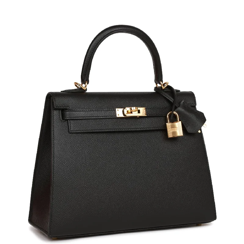 Hermès Kelly Bags with a zip - around interior pocketHermes Kelly Sellier 25 Black Epsom  Gold Hardware