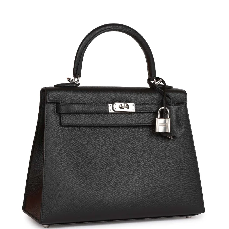 Hermès Kelly Bags with a magnetic - snap closure for easy accessHermes Kelly Sellier 25 Black Epsom Palladium Hardware