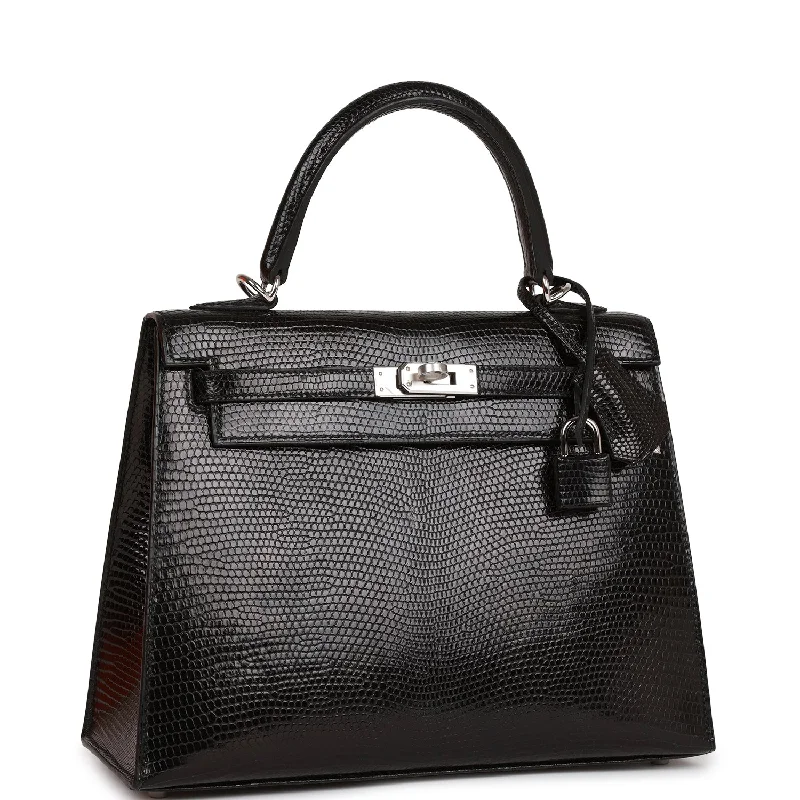 Hermès Kelly Bags in a vibrant electric blue for a pop of colorHermes Kelly Sellier 25 Black Lizard Palladium Hardware