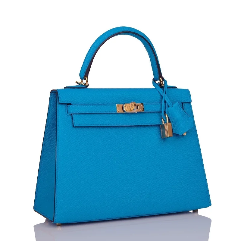 Hermès Kelly Bags with gold - toned hardware for a luxurious touchHermes Kelly Sellier 25 Bleu Frida Epsom Gold Hardware