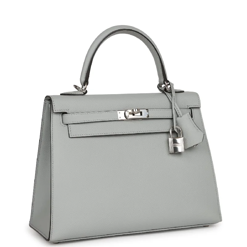 Hermès Kelly Bags with a crystal - embellished turnlock for added luxuryHermes Kelly Sellier 25 Bleu Glacier Epsom Palladium Hardware