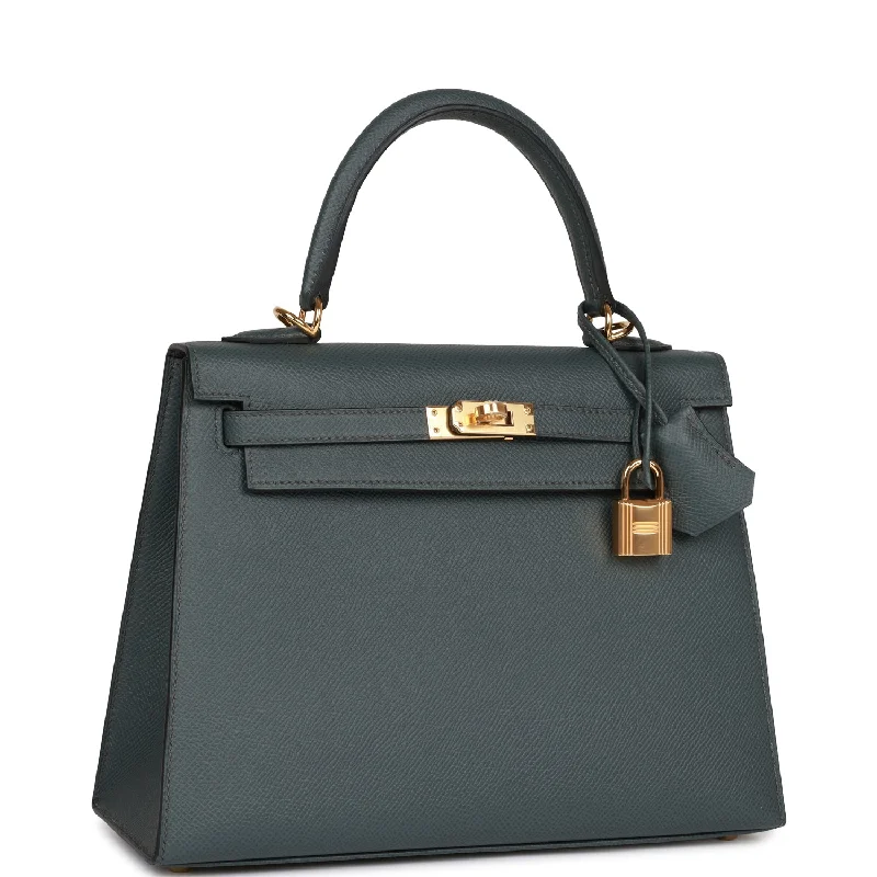 Hermès Kelly Bags with a snap - fastened front pocket for convenienceHermes Kelly Sellier 25 Bleu Orage Epsom Gold Hardware