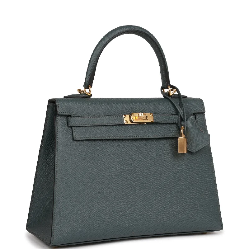 Hermès Kelly Bags with a two - tone leather design for visual interestHermes Kelly Sellier 25 Bleu Orage Epsom Gold Hardware