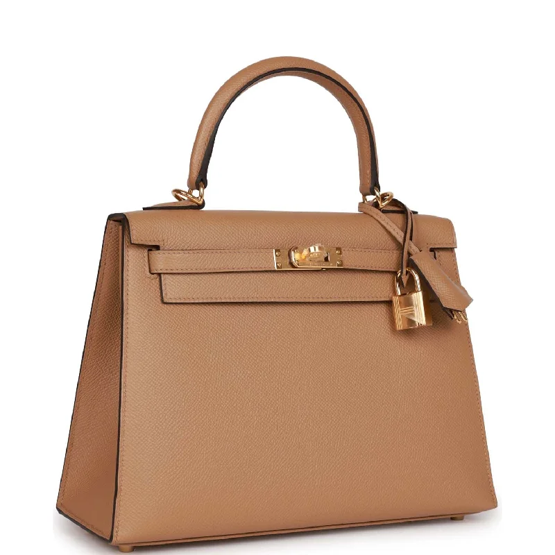 Hermès Kelly Bags in a rich chocolate brown for a sophisticated appearanceHermes Kelly Sellier 25 Chai Epsom Gold Hardware