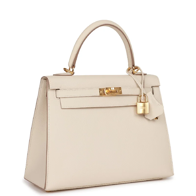 Hermès Kelly Bags with a double - handle option for easy carryingHermes Kelly Sellier 25 Craie Epsom Gold Hardware