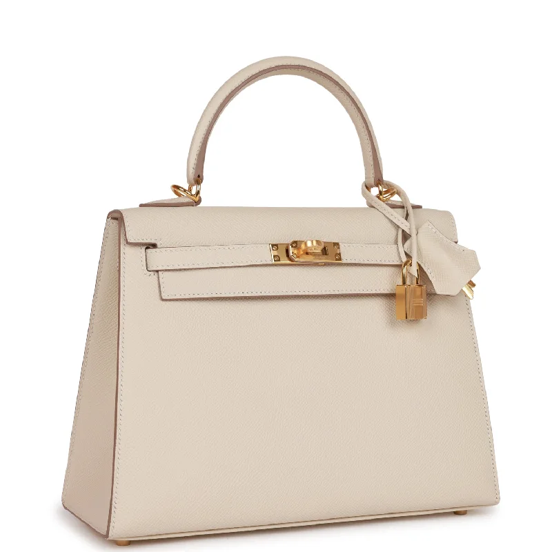 Hermès Kelly Bags with a single - handle design for simplicityHermes Kelly Sellier 25 Craie Epsom Gold Hardware