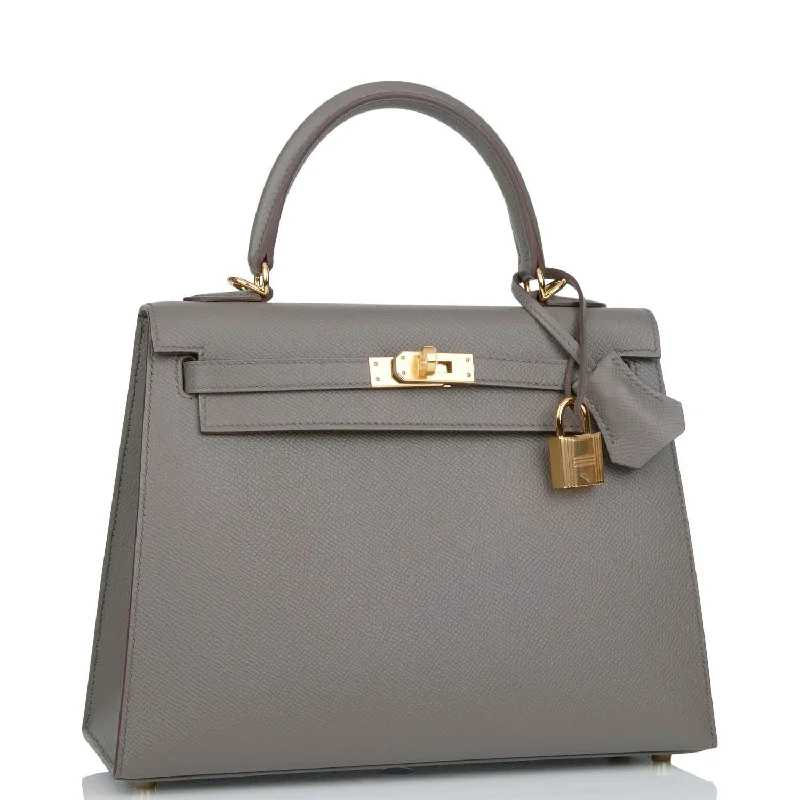 Large - sized Hermès Kelly Bags in Box calf leather for a smooth finishHermes Kelly Sellier 25 Etain Epsom Gold Hardware