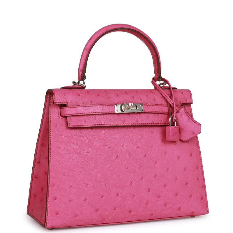 Small - sized Hermès Kelly Bags in Epsom leather for a structured lookHermes Kelly Sellier 25 Fuchsia Ostrich Palladium Hardware