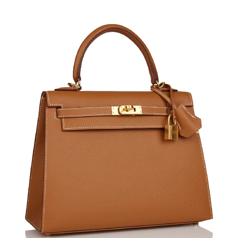 Hermès Kelly Bags in a soft ivory color for an elegant aestheticHermes Kelly Sellier 25 Gold Epsom Gold Hardware