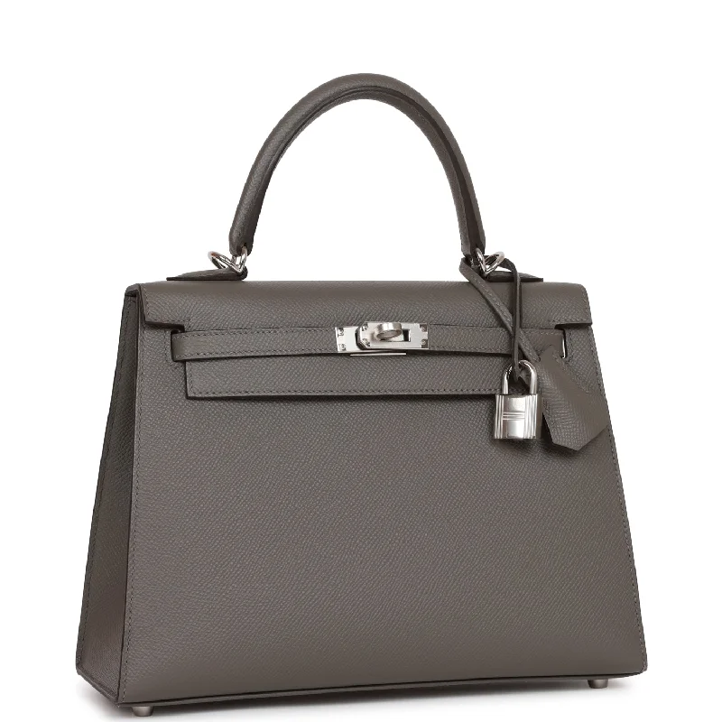 Hermès Kelly Bags with an embossed leather pattern for added textureHermes Kelly Sellier 25 Gris Meyer Epsom Palladium Hardware