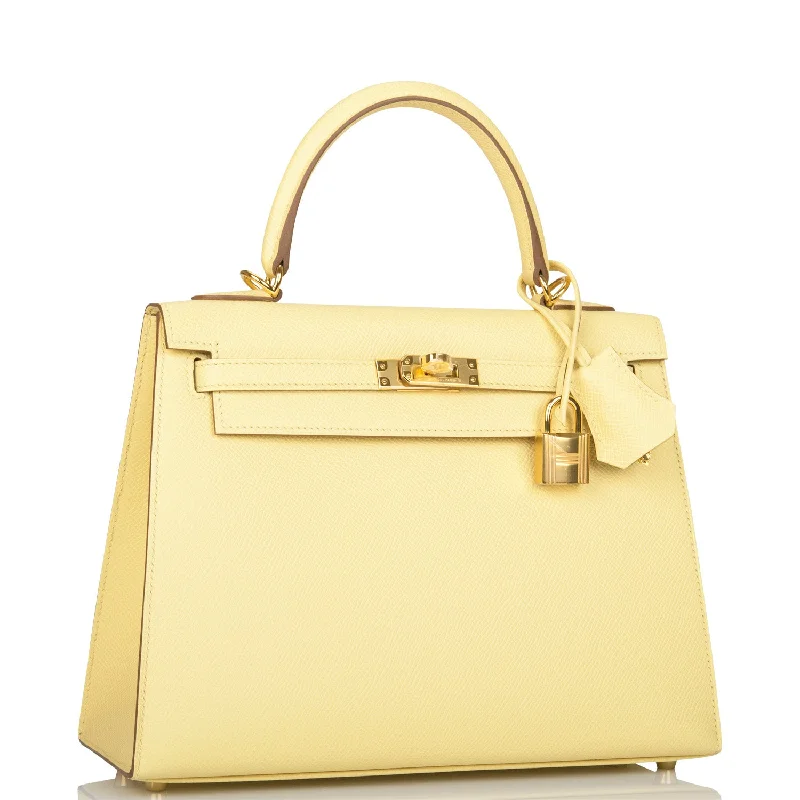 Hermès Kelly Bags in a light sky blue for a refreshing lookHermes Kelly Sellier 25 Jaune Poussin Epsom Gold Hardware