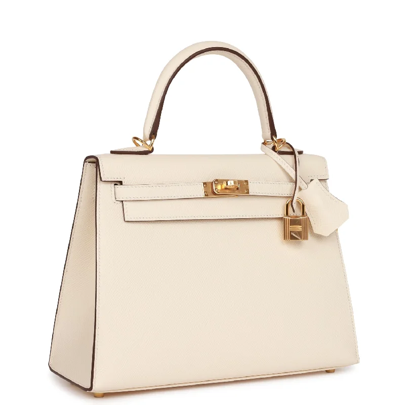 Hermès Kelly Bags with a front - pocket for quick - access itemsHermes Kelly Sellier 25 Nata Epsom Gold Hardware