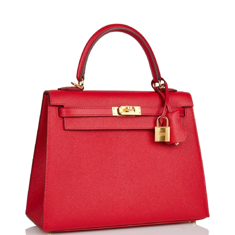 Hermès Kelly Bags with a metal - framed handle for durabilityHermes Kelly Sellier 25 Rouge Casaque Epsom Gold Hardware