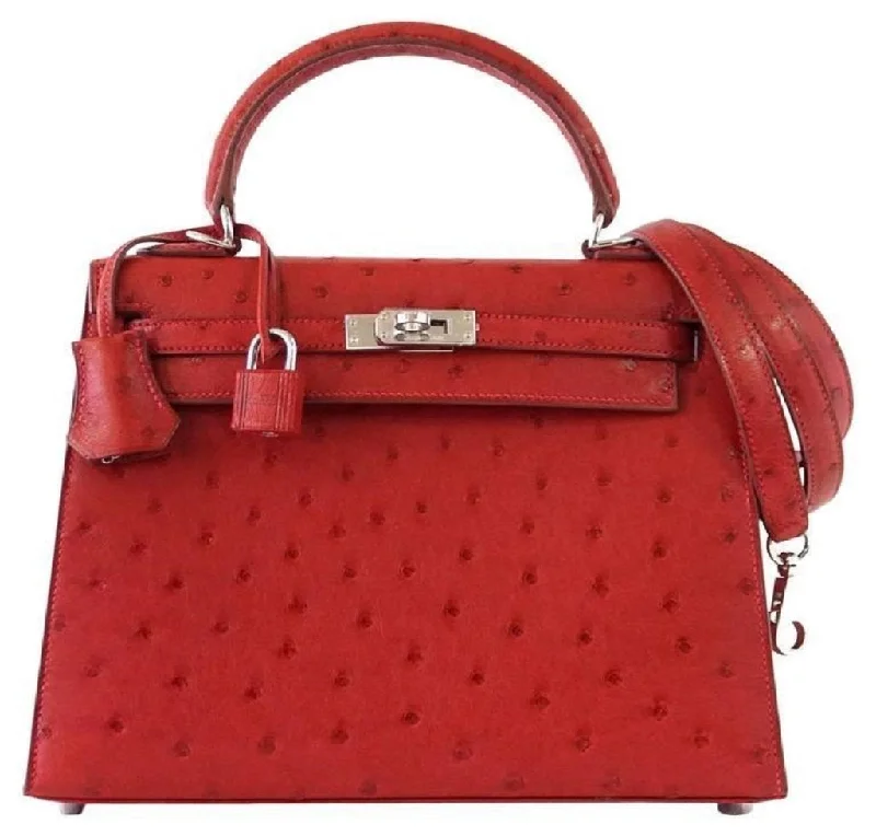 Hermès Kelly Bags with a hand - burnished edge finish for a vintage charmHermès Kelly Sellier 25 Rouge Ostrich PHW Bag