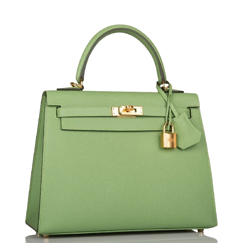 Small - sized Hermès Kelly Bags in Epsom leather for a structured lookHermes Kelly Sellier 25 Vert Criquet Epsom Gold Hardware