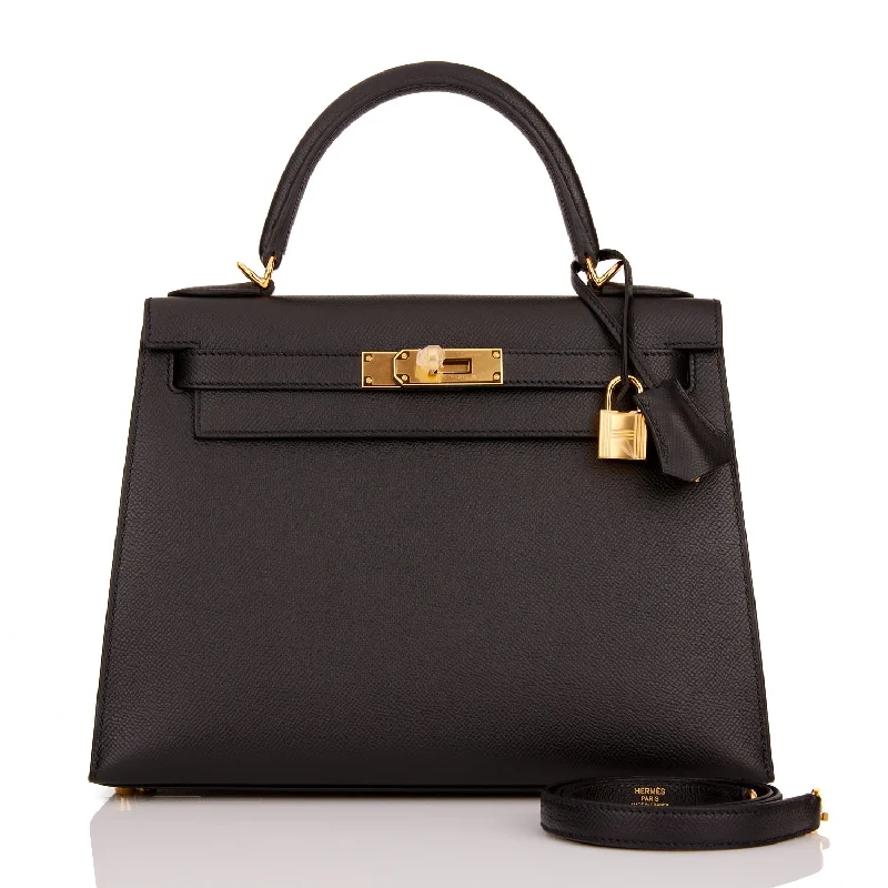 Hermès Kelly Bags with a hand - stitched leather handle for artisanal charmHermes Kelly Sellier 28 Black Epsom Gold Hardware