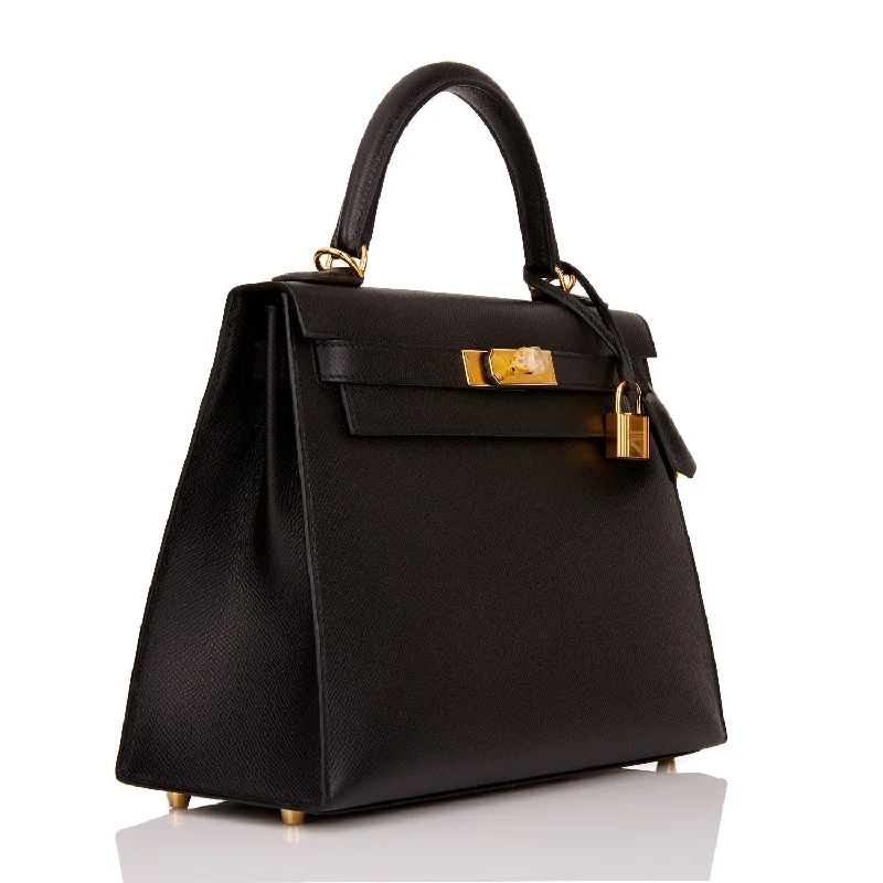 Hermès Kelly Bags with a front - pocket for quick - access itemsHermes Kelly Sellier 28 Black Epsom Gold Hardware