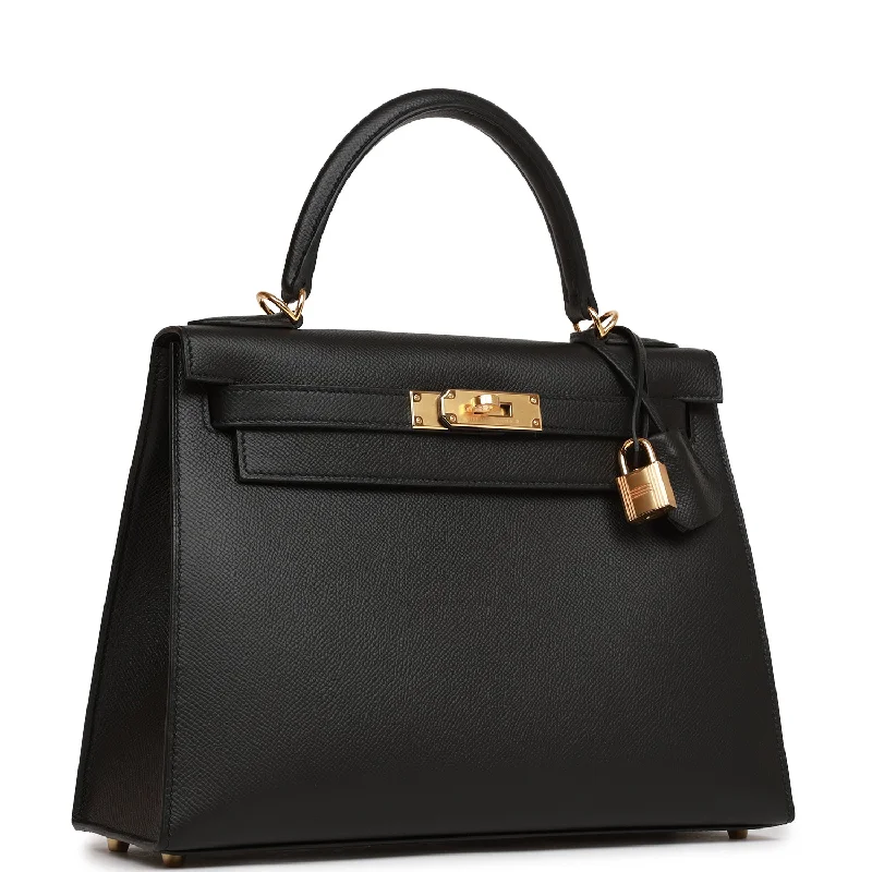 Hermès Kelly Bags with palladium - toned hardware for a modern aestheticHermes Kelly Sellier 28 Black Epsom Gold Hardware