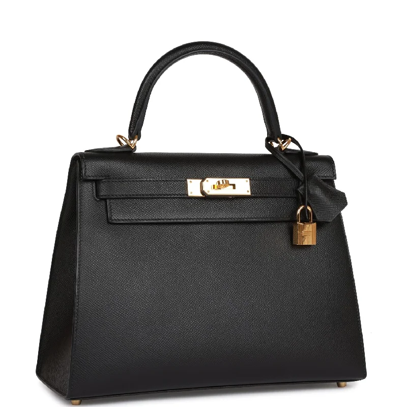 Hermès Kelly Bags with a zip - around interior pocketHermes Kelly Sellier 28 Black Epsom Gold Hardware