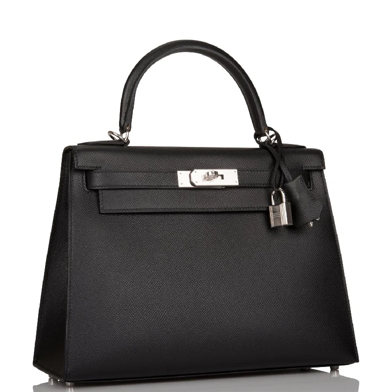 Hermès Kelly Bags in classic black Swift leather for timeless eleganceHermes Kelly Sellier 28 Black Epsom Palladium Hardware