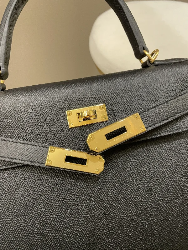 Hermès Kelly Bags in classic black Swift leather for timeless eleganceHermes Kelly Sellier 28 Black Epsom