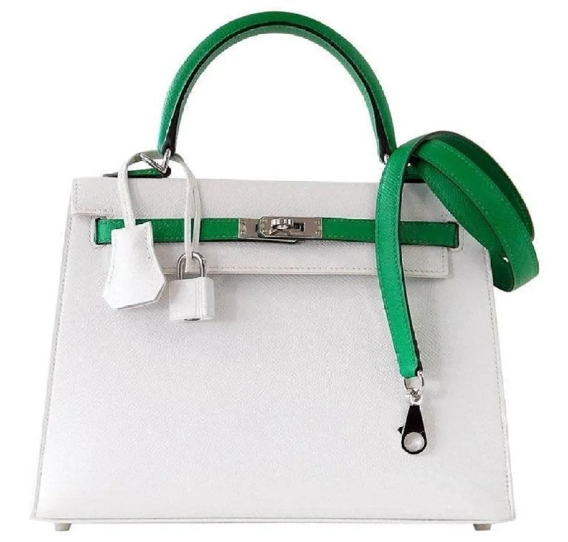 Hermès Kelly Bags with a detachable keychain holderHermès Kelly HSS 25 White Epsom PHW Bag